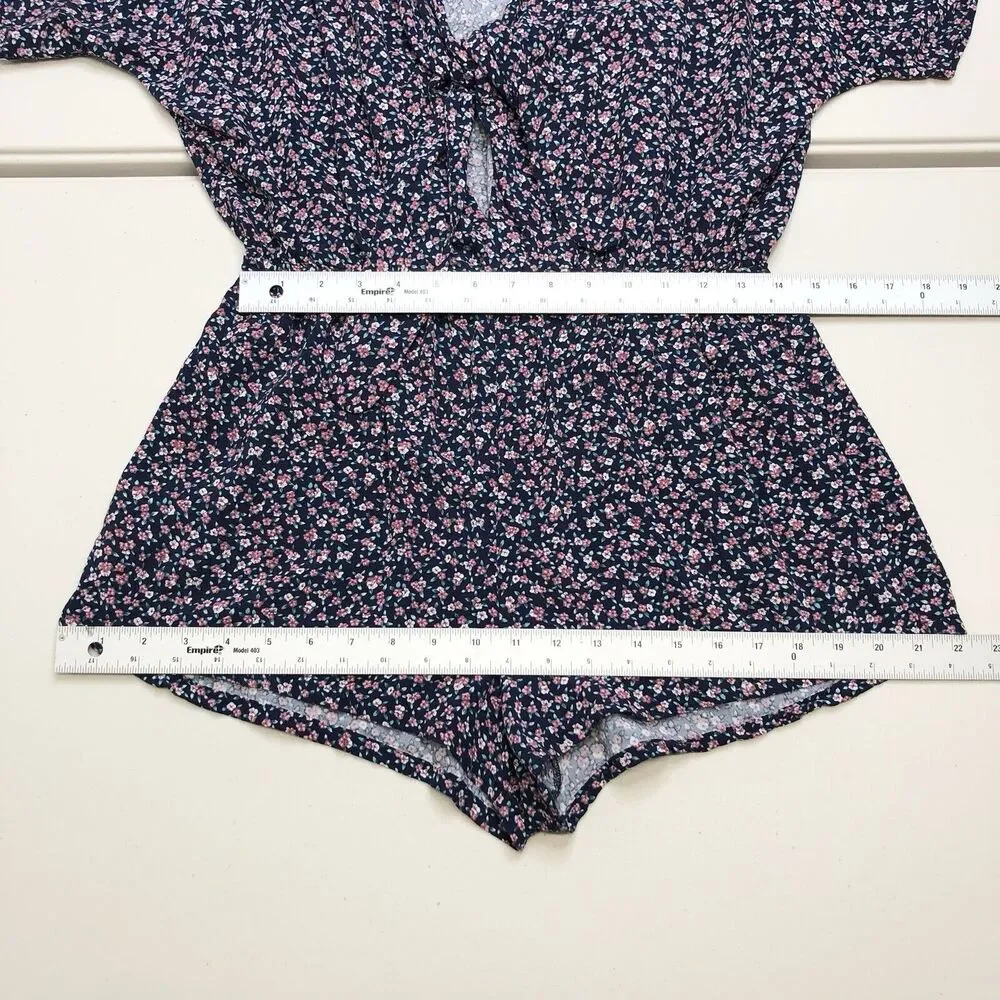 RAILS Tie Front Romper Floral Minka Wildflower Relaxed Blue Short Sleeves Small - Picture 4 of 8